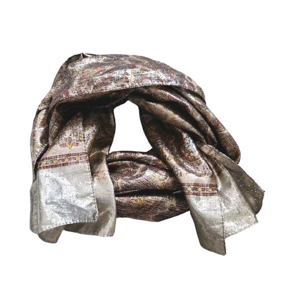 Morgan Taylor Gold Scarf Metallic Paisley Floral Vintage OS 57×11" Made In Italy - Picture 3 of 10